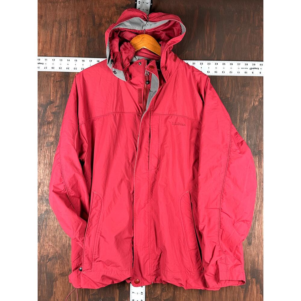 LL Bean Full Zip Jacket Parka Optional Fleece Liner Nylon Red‎ Mens Large Hiking